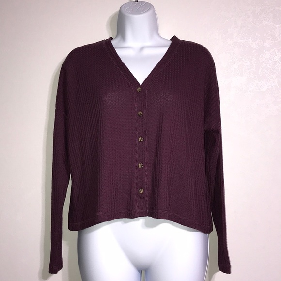 Hippie Rose Oversized Waffle Knit Cardigan Plum - Picture 2 of 4